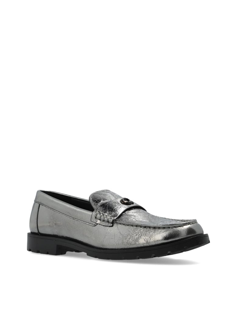 jocelyn crinkle leather logo loafers by Selfnex