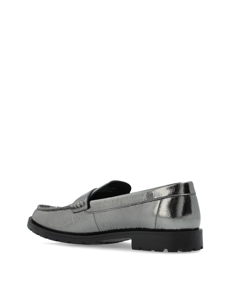 jocelyn crinkle leather logo loafers by Selfnex