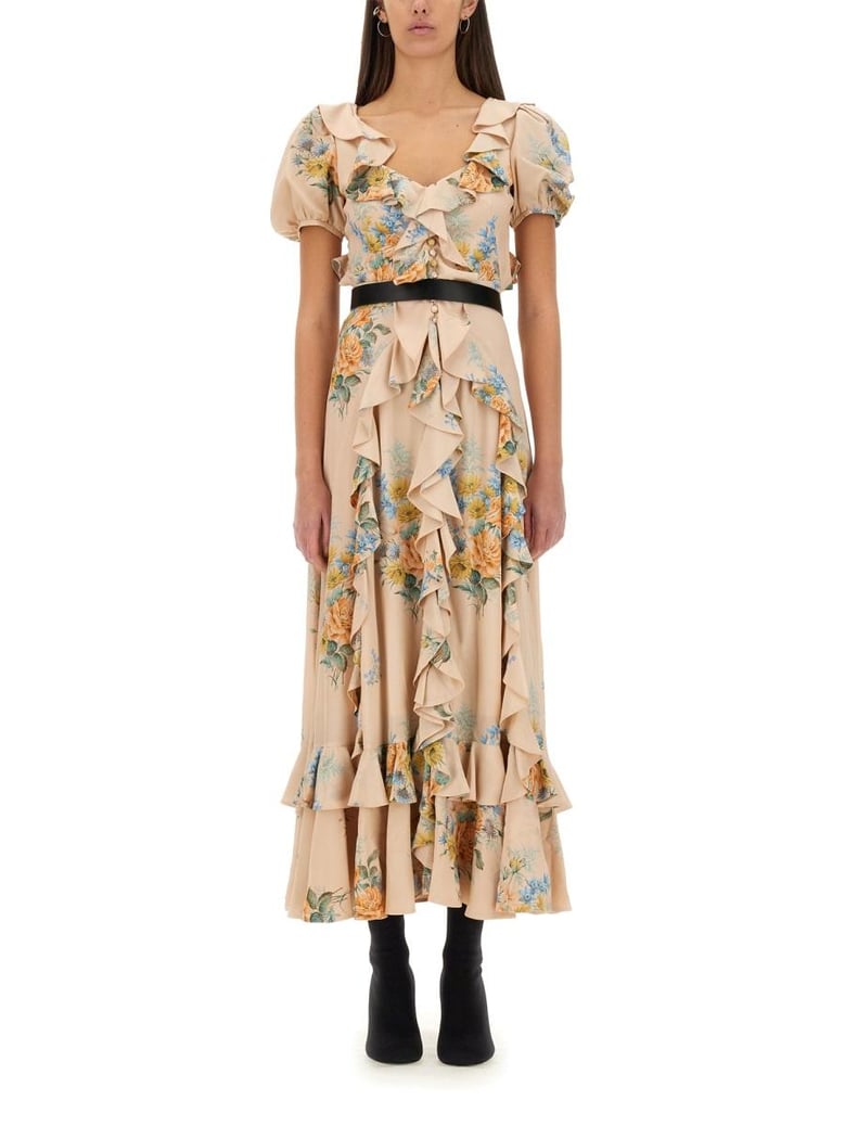 floral print ruched silk dress by Selfnex
