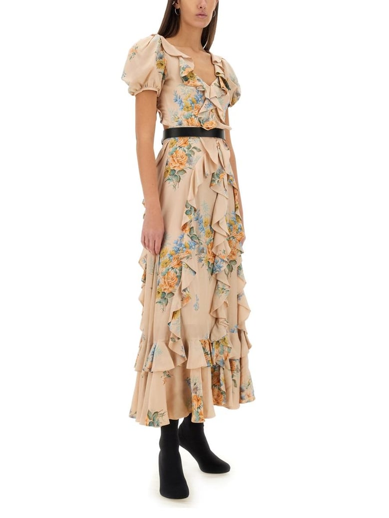 floral print ruched silk dress by Selfnex