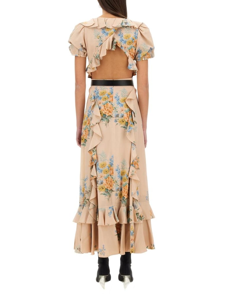 floral print ruched silk dress by Selfnex