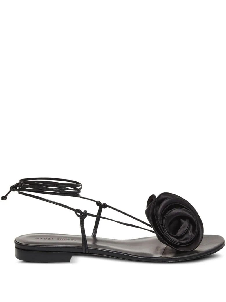 wrap around flat flower sandals by Selfnex