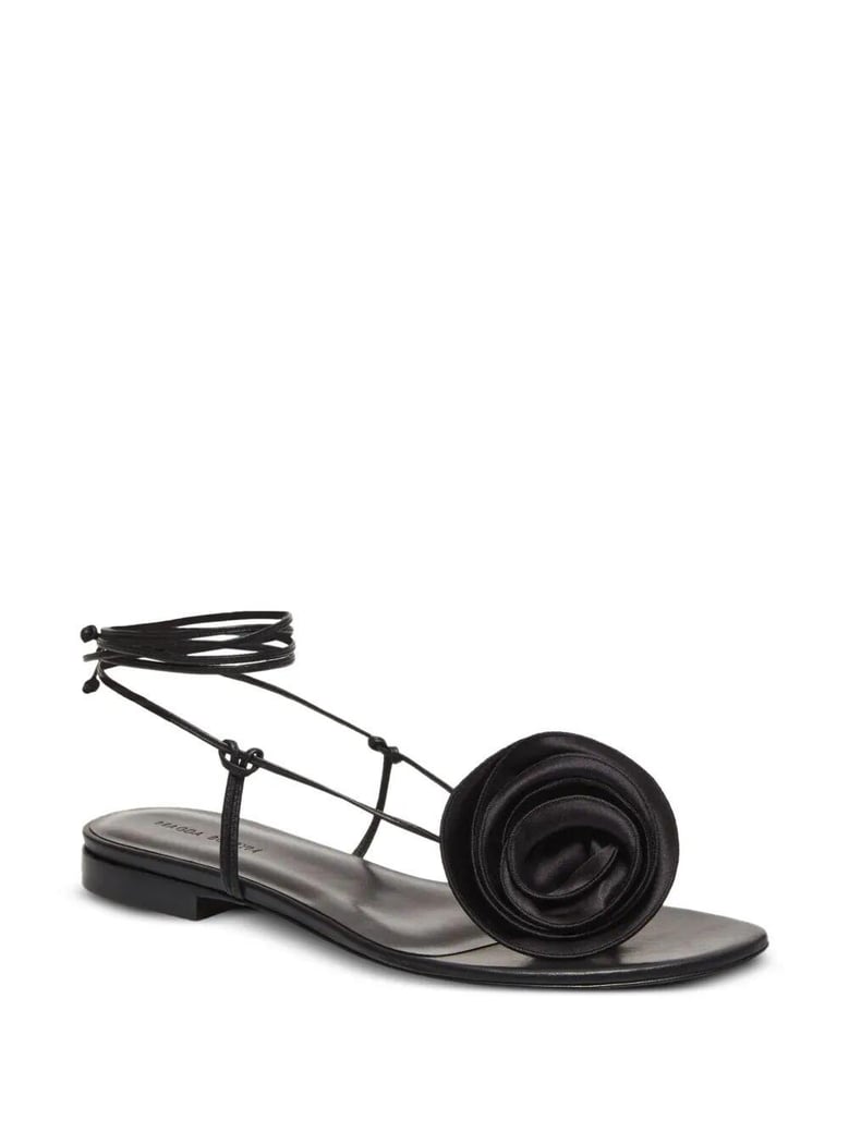 wrap around flat flower sandals by Selfnex