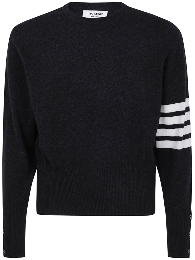 classic crewneck short pullover with white 4 bar stripe in cashmere by Selfnex