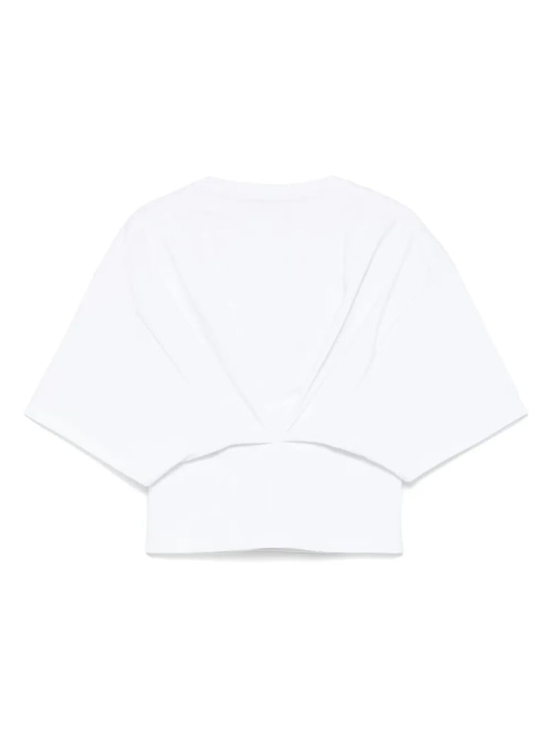 doyle cropped draped short sleeve tee by Selfnex
