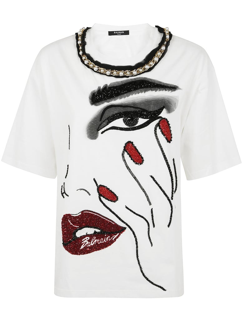 pearls chains details partial face t-shirt by Selfnex