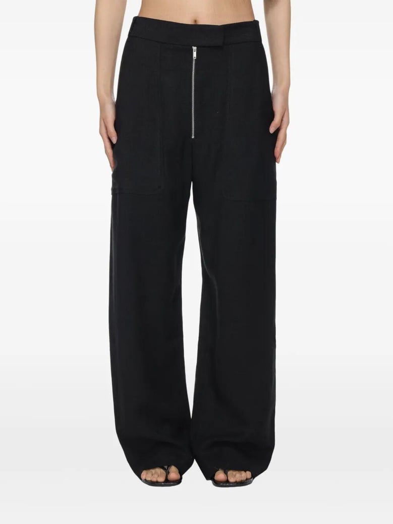 zip front wide leg pants by Selfnex