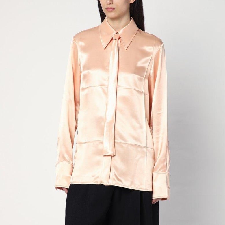 shirt with pink tie in shiny viscose blend by Selfnex