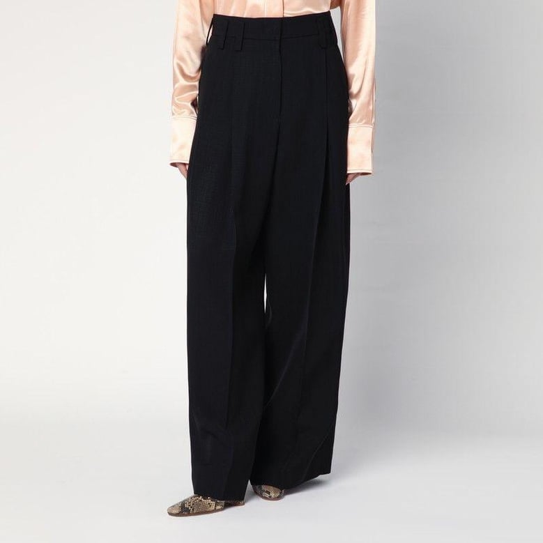 wide black pants in silk blend by Selfnex