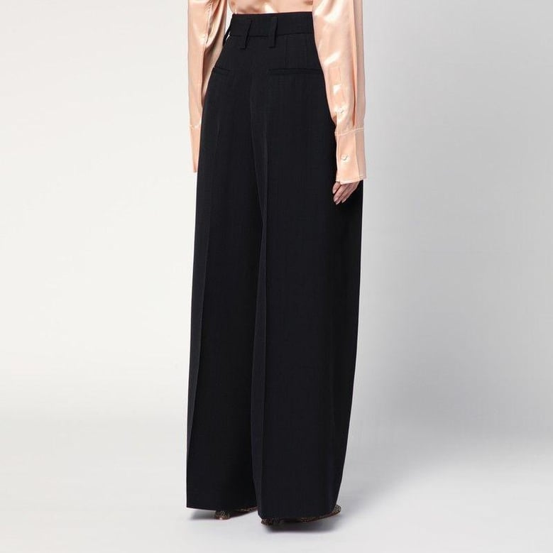 wide black pants in silk blend by Selfnex