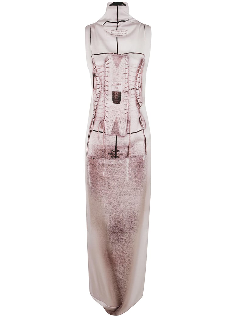 draped long dress with trompe l`œil print by Selfnex