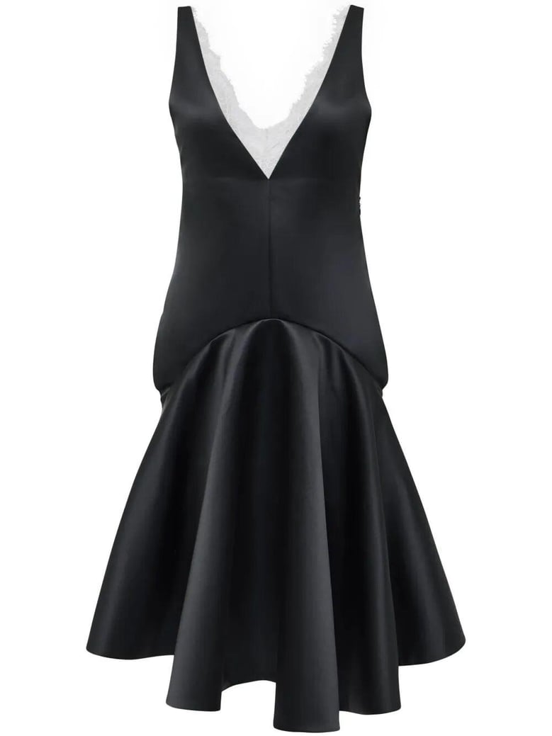 draped hem v neck dress by Selfnex