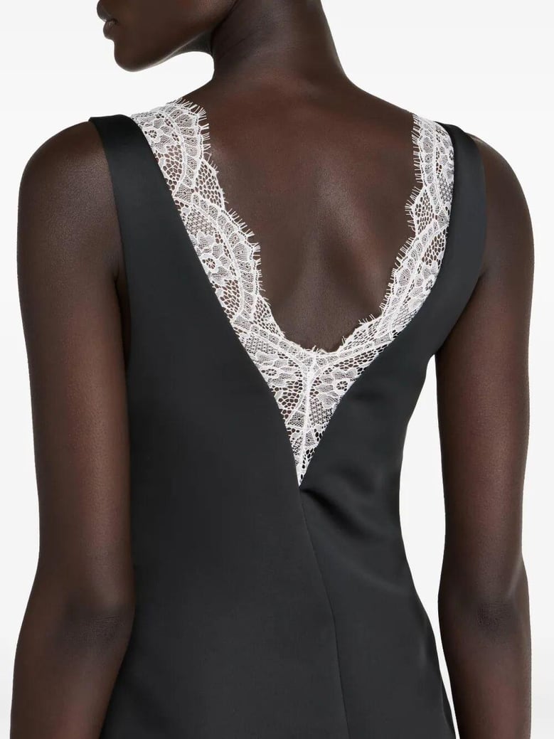 draped hem v neck dress by Selfnex