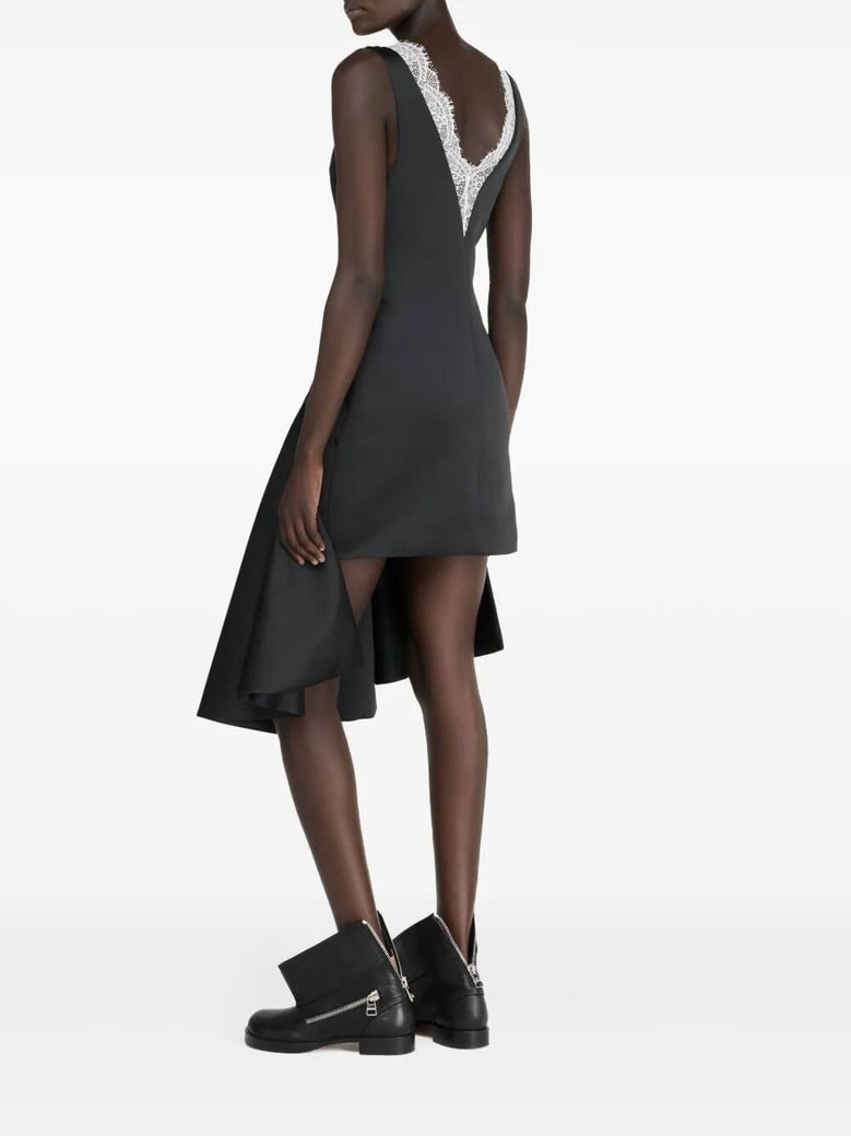draped hem v neck dress by Selfnex