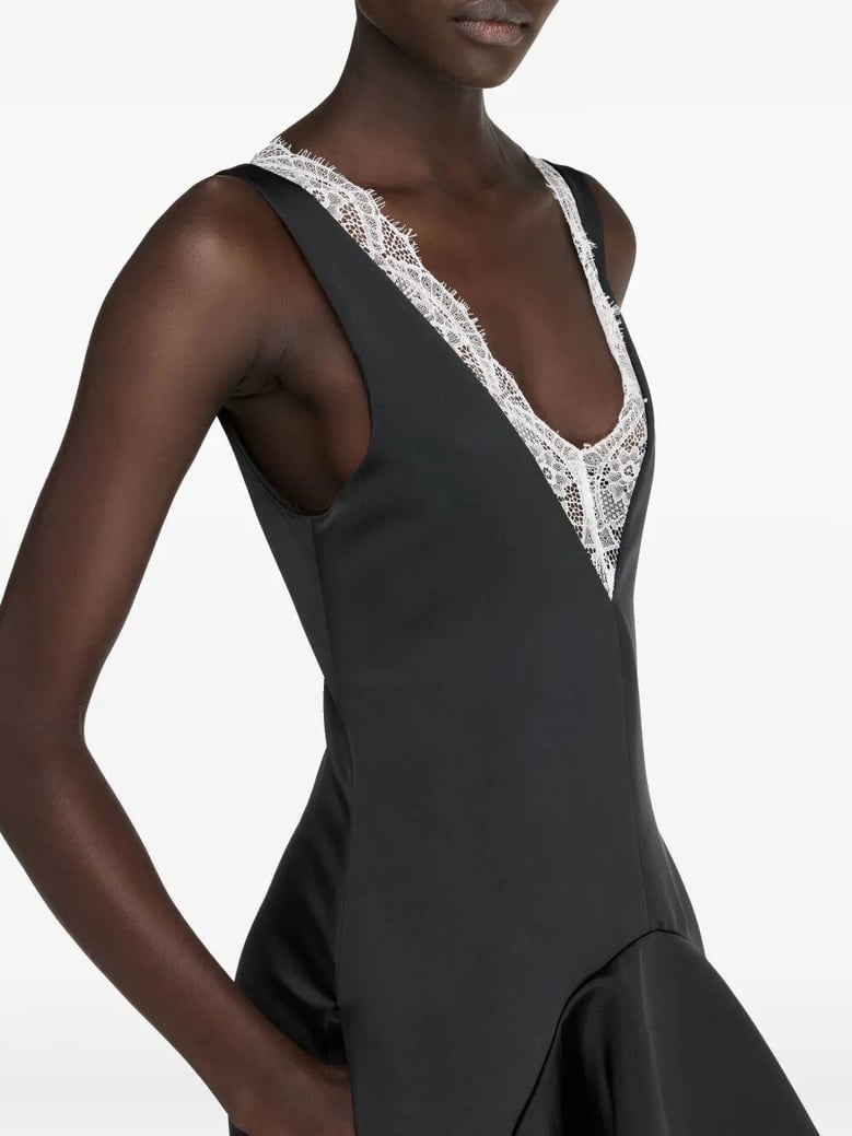 draped hem v neck dress by Selfnex