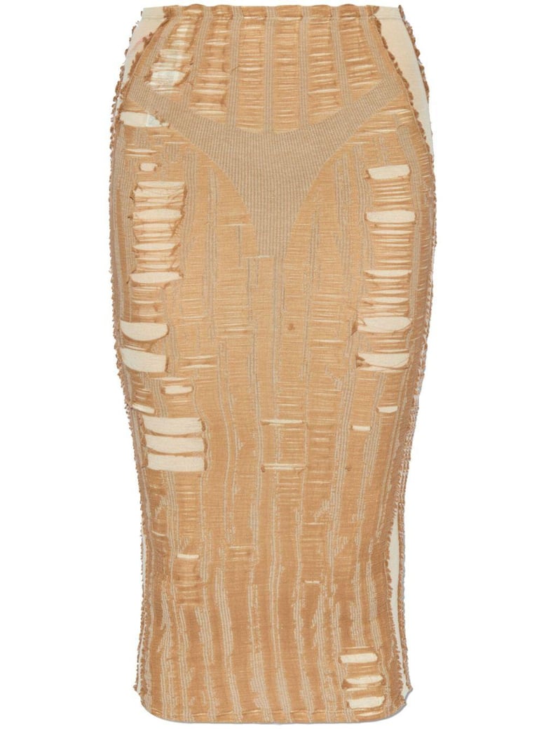 nude cotton blend skirt by Selfnex