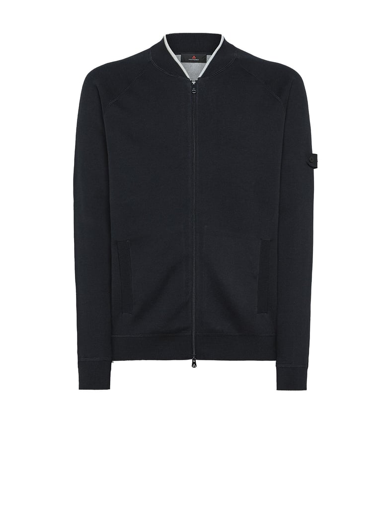 navy blue zip up sweater by Selfnex