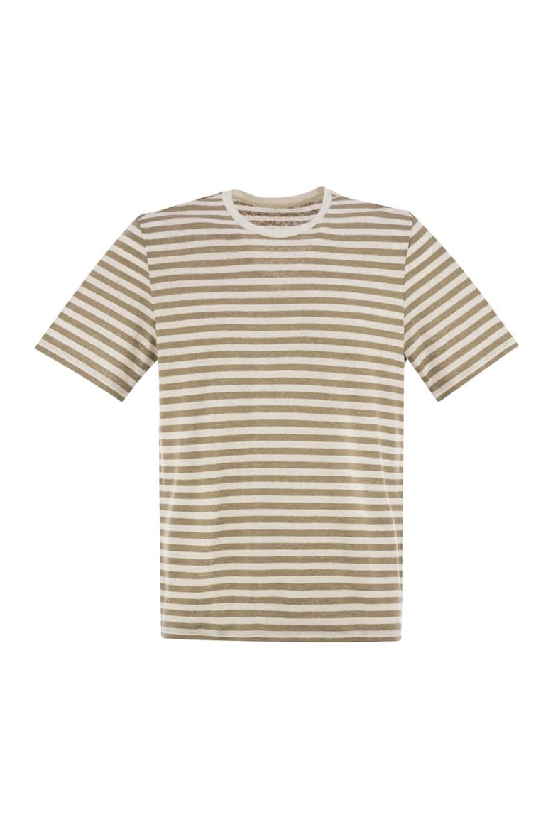 striped linen crew-neck t-shirt by Selfnex