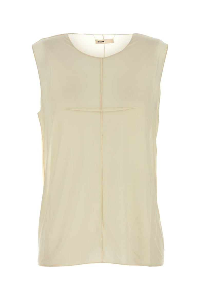 cream stretch cupro allo top by Selfnex