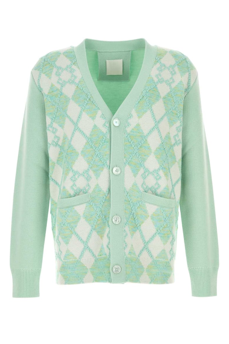 pastel green wool blend cardigan by Selfnex