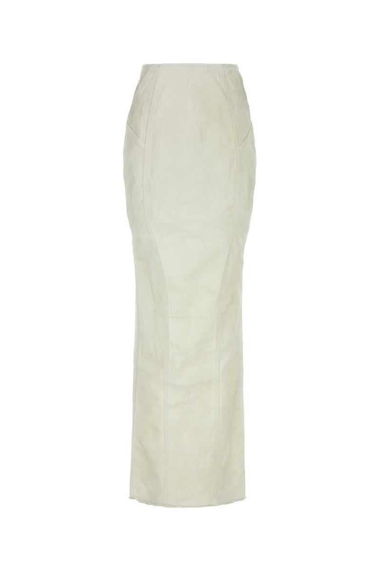 white stretch denim channel skirt by Selfnex