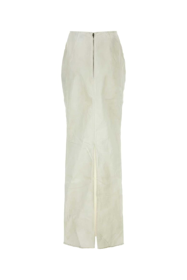 white stretch denim channel skirt by Selfnex