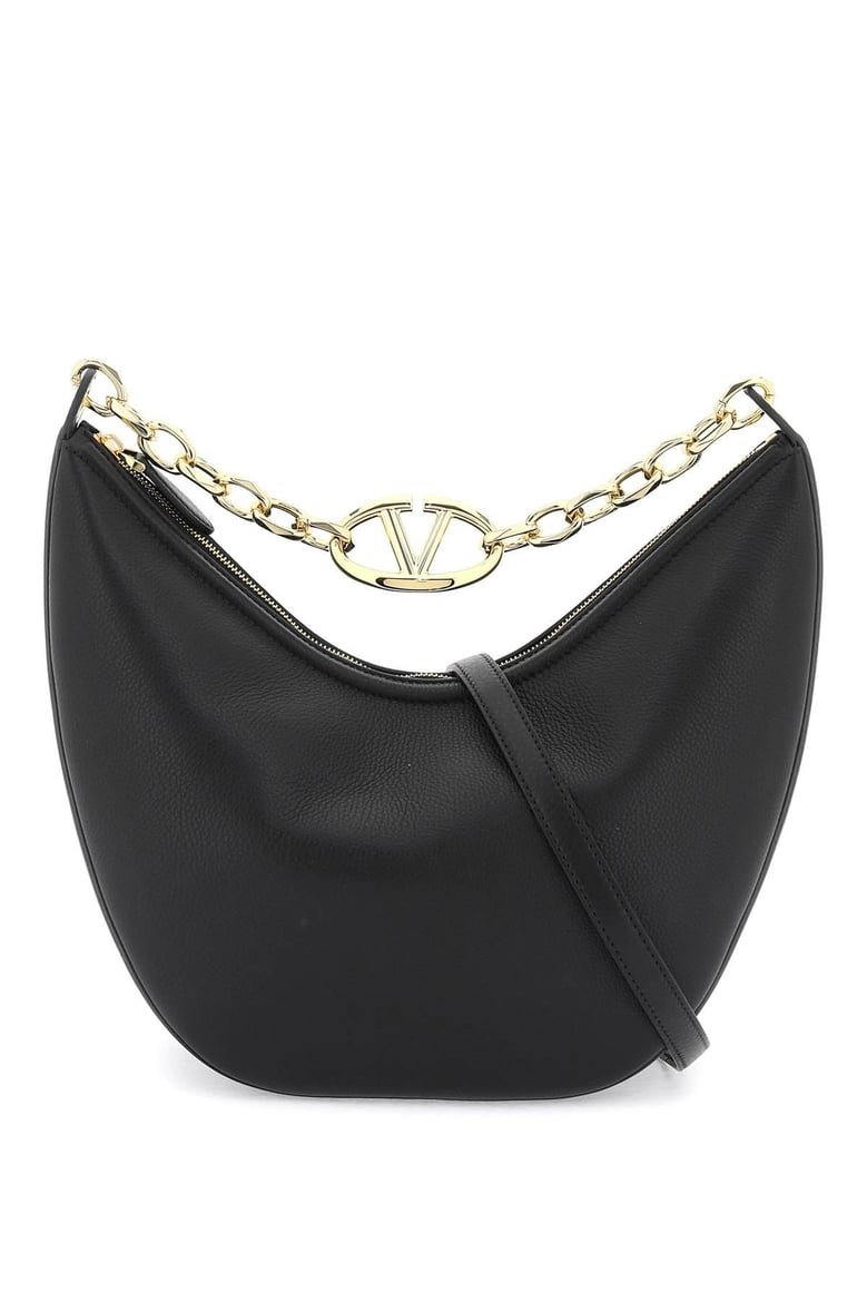black leather medium hobo vlogo moon shoulder bag by Selfnex