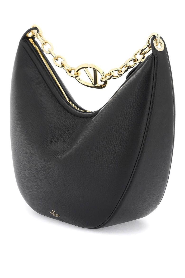 black leather medium hobo vlogo moon shoulder bag by Selfnex