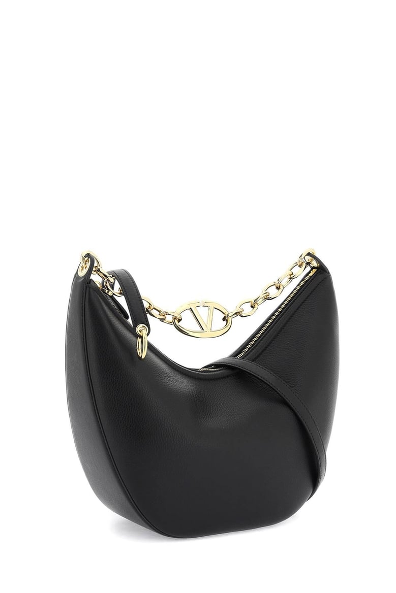 black leather medium hobo vlogo moon shoulder bag by Selfnex