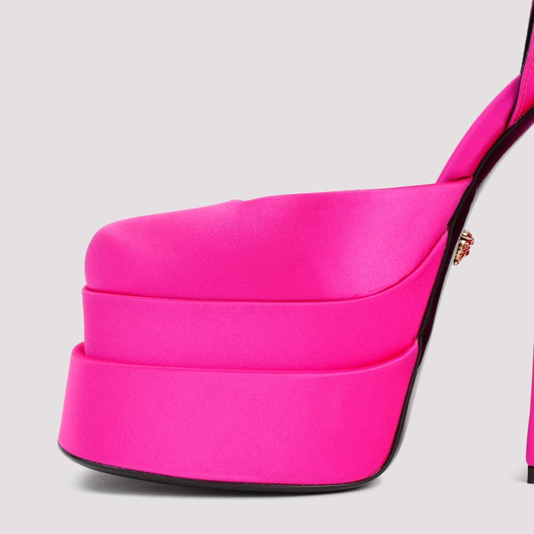fuchsia satin medusa aevitas pumps by Selfnex