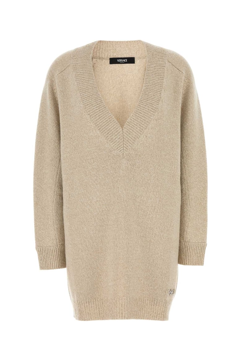 melange beige wool blend sweater dress by Selfnex