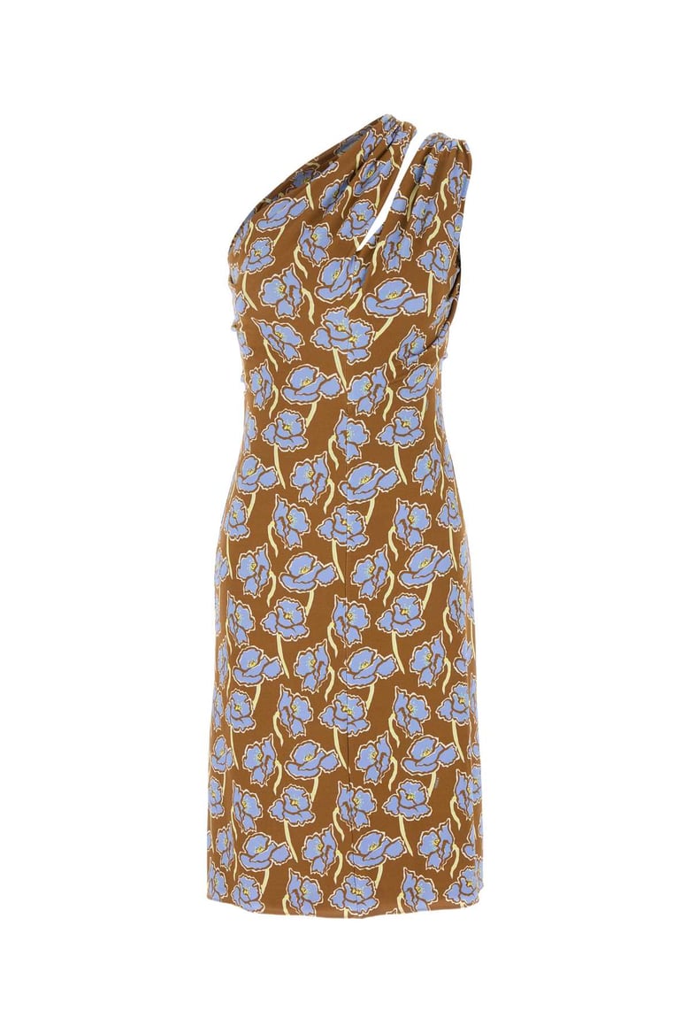 printed stretch crepe one-shoulder dress by Selfnex