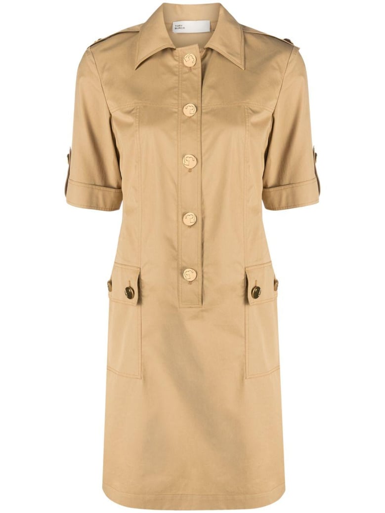 beige cotton shirt dress by Selfnex
