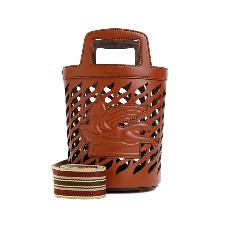 brown leather coffa bucket bag by Selfnex