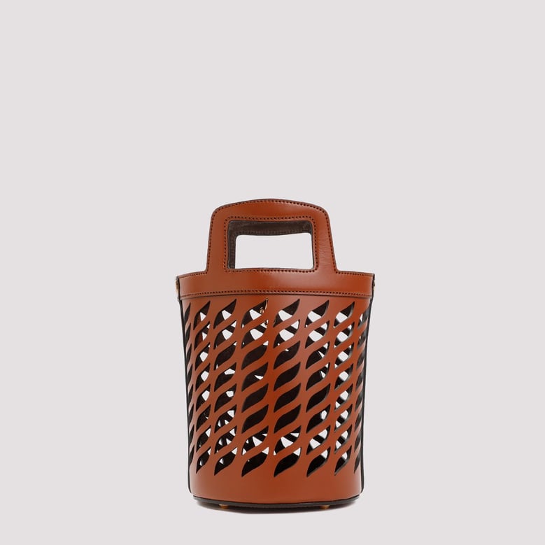 brown leather coffa bucket bag by Selfnex