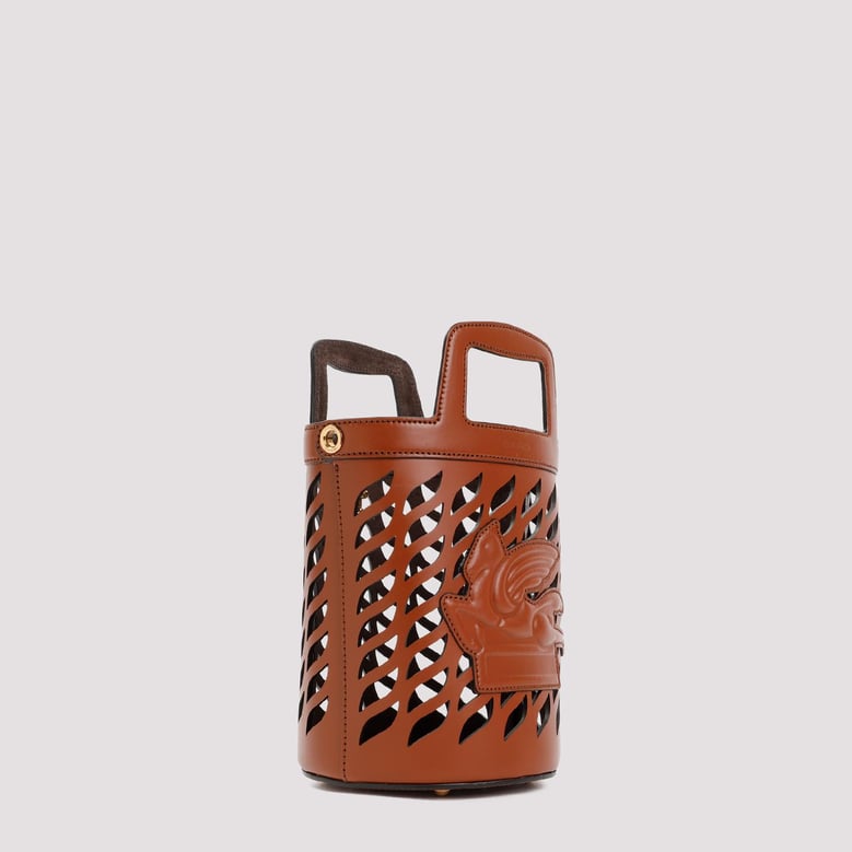 brown leather coffa bucket bag by Selfnex