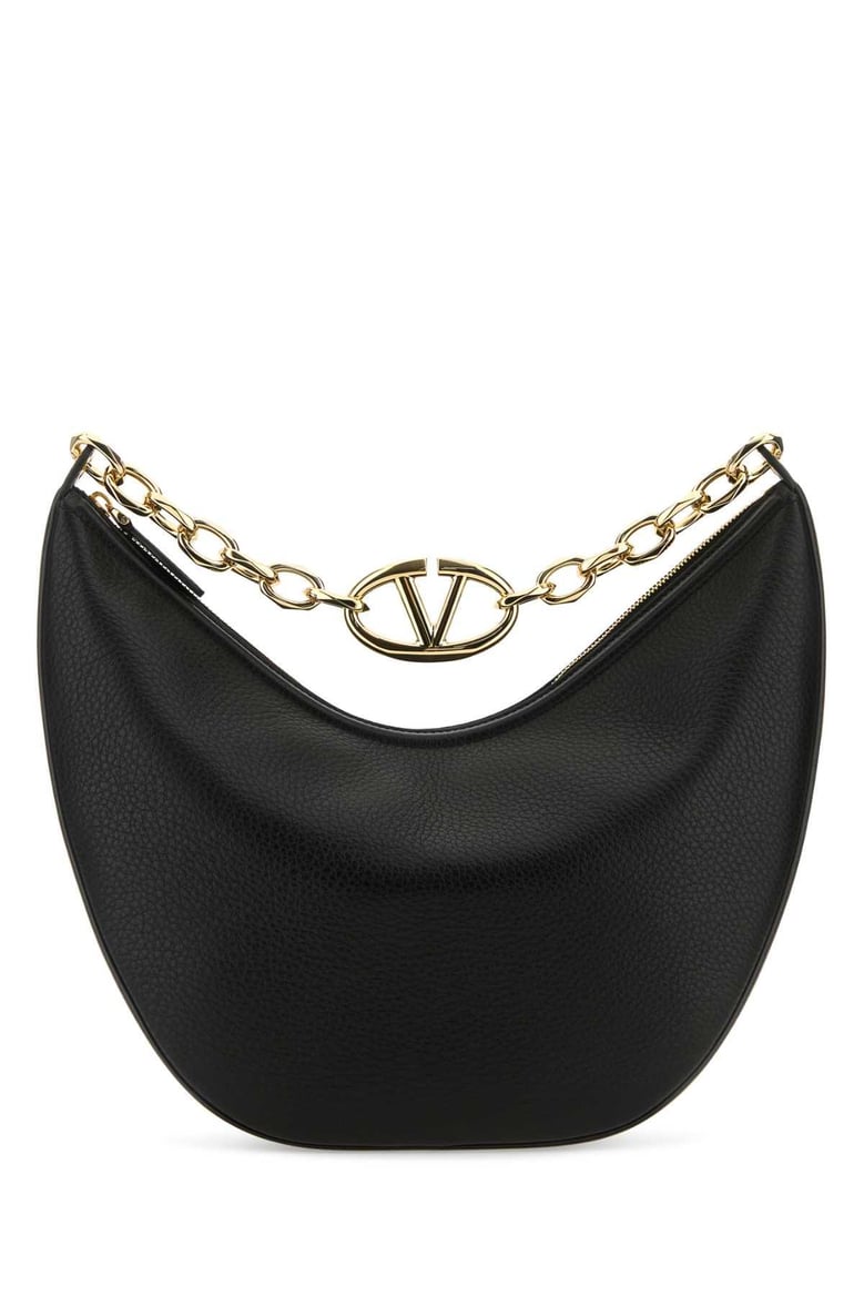 black leather medium hobo vlogo moon shoulder bag by Selfnex