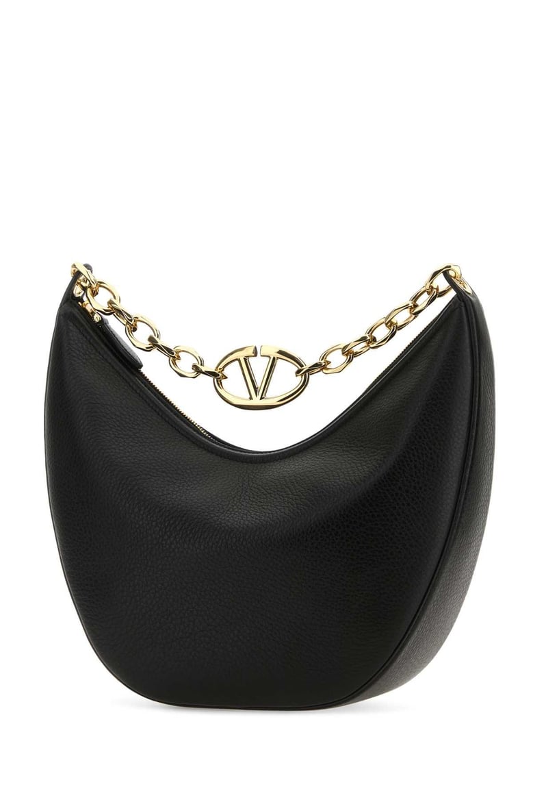 black leather medium hobo vlogo moon shoulder bag by Selfnex