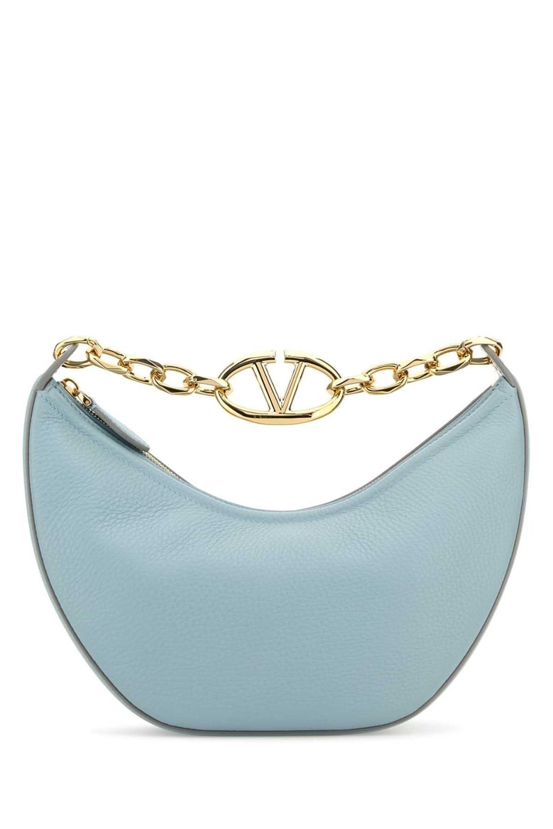 light blue leather small hobo vlogo moon handbag by Selfnex