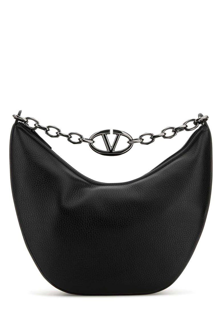 black leather hobo vlogo moon shoulder bag by Selfnex