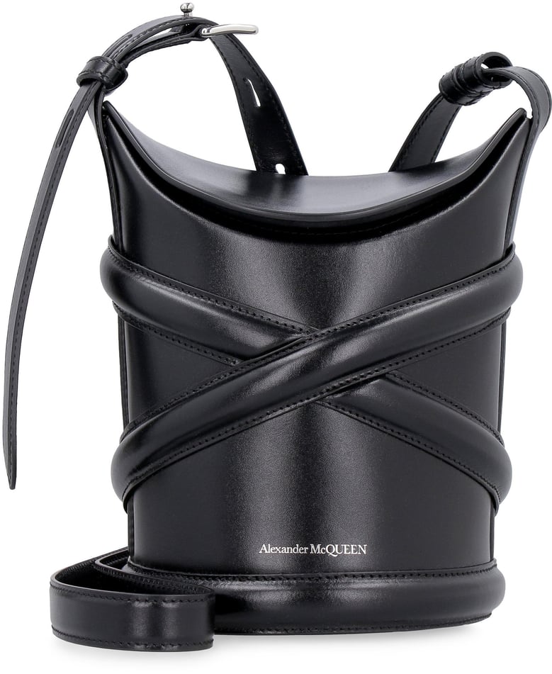 black leather the curve bucket bag by Selfnex