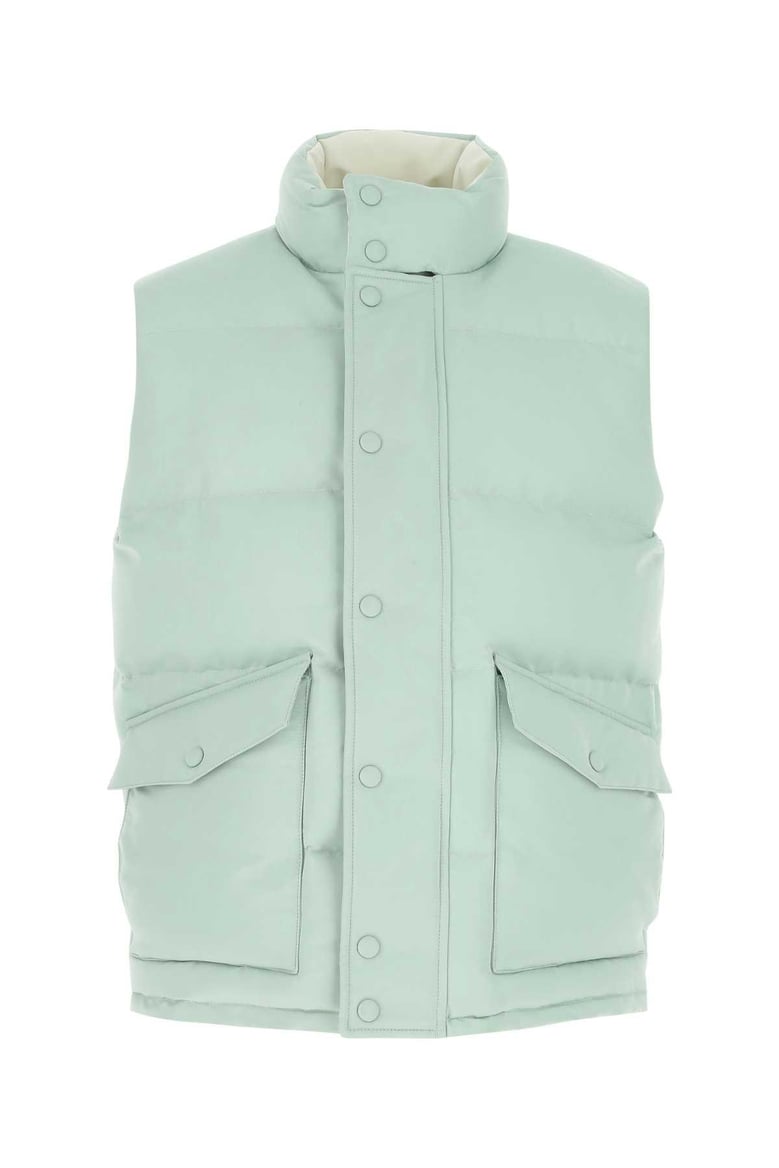 sea green polyester sleeveless padded jacket by Selfnex