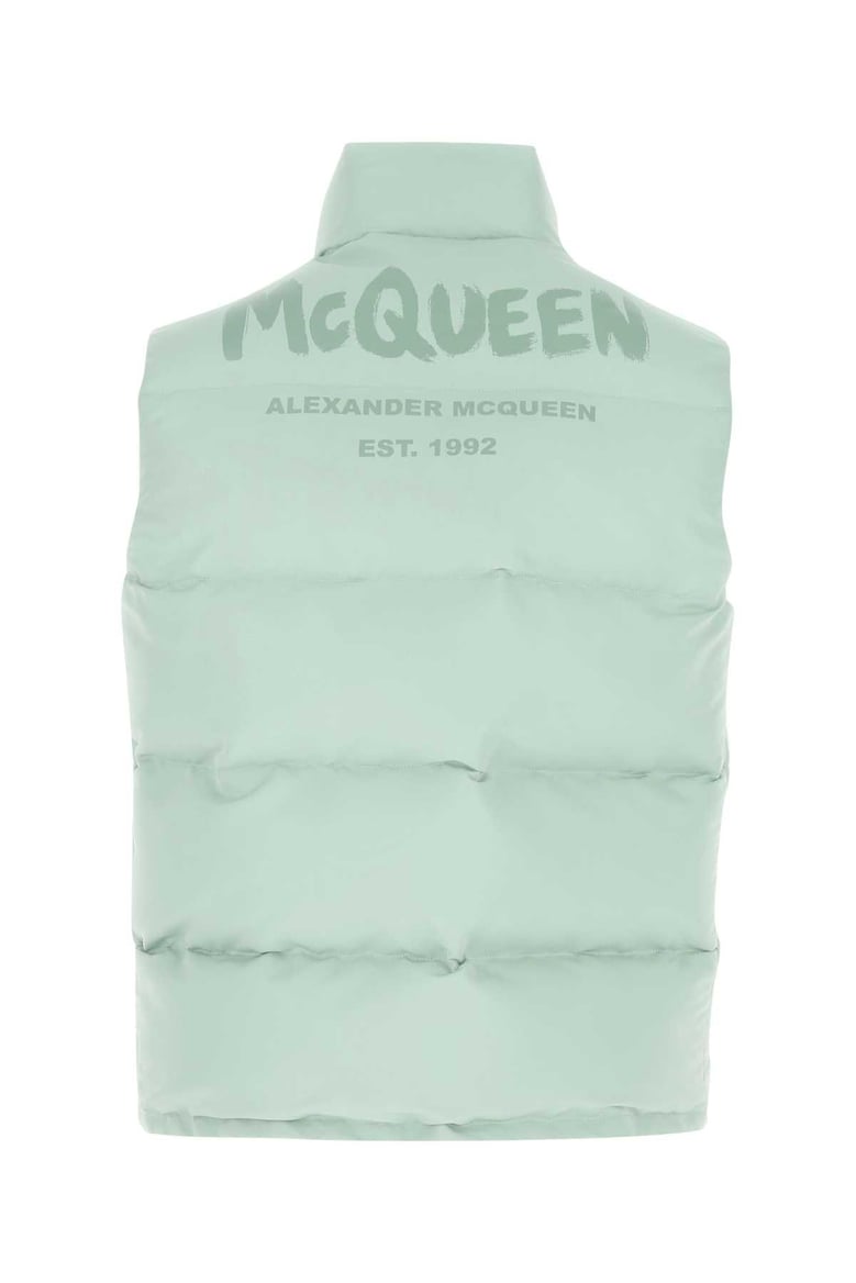 sea green polyester sleeveless padded jacket by Selfnex