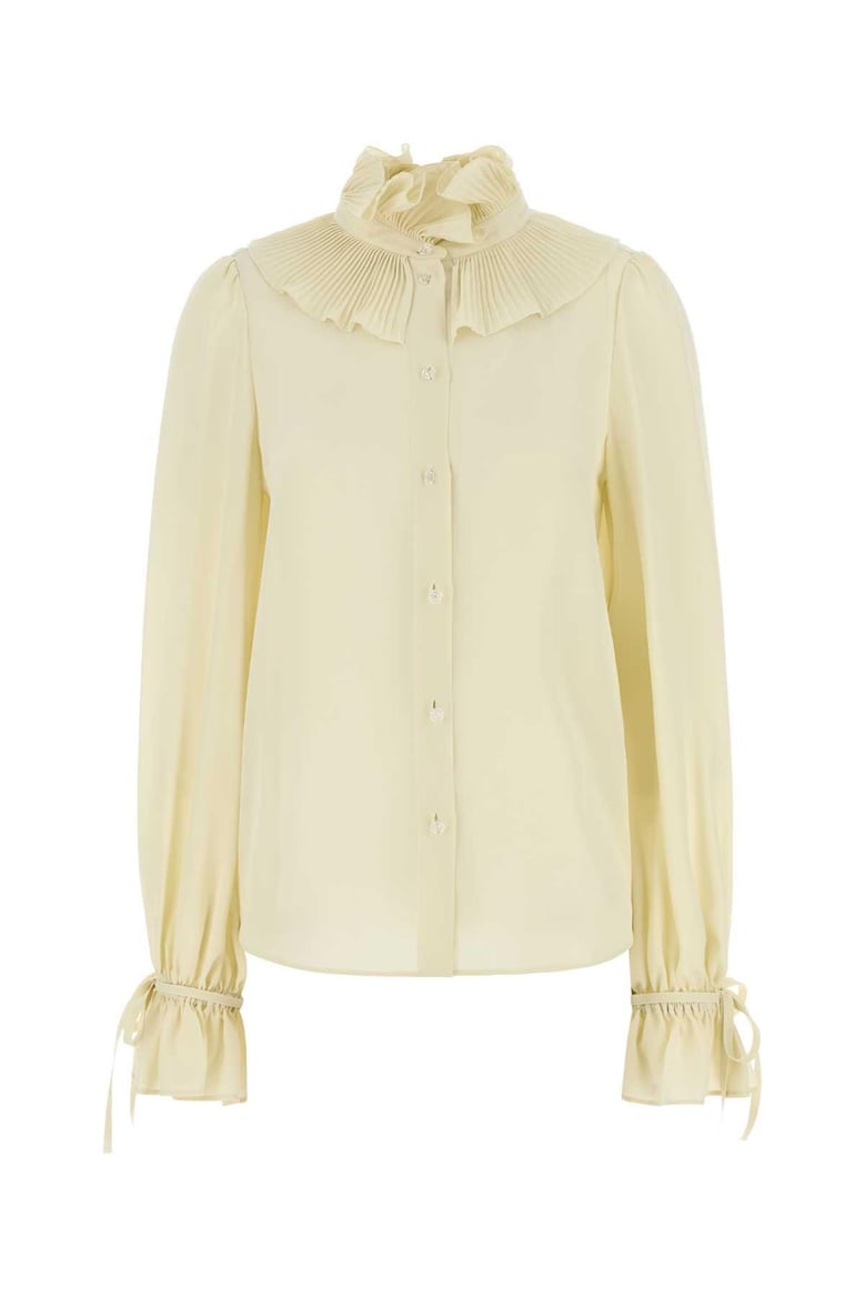 cream crepe shirt by Selfnex