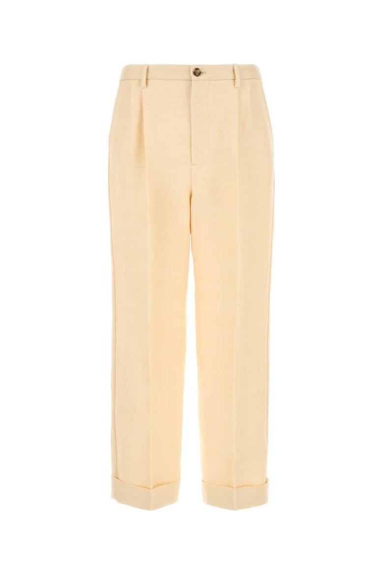 cream jute blend pant by Selfnex