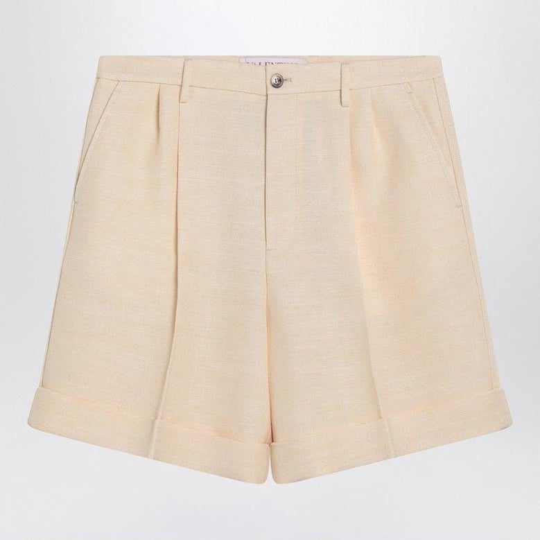 cream jute bermuda shorts by Selfnex