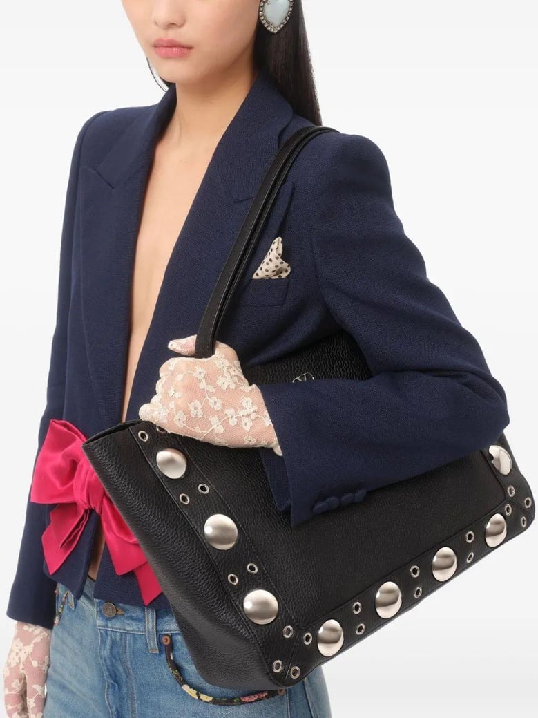 black leather vlogo signature shopping bag by Selfnex