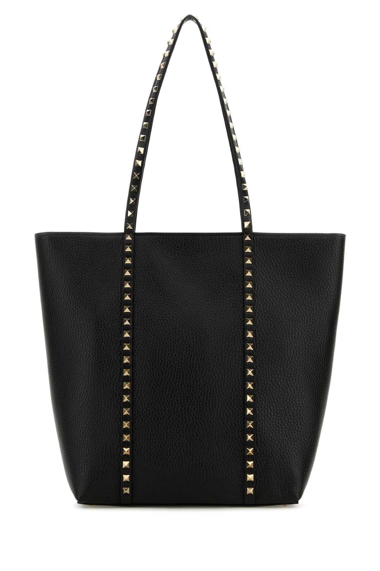 black leather rockstud shopping bag by Selfnex