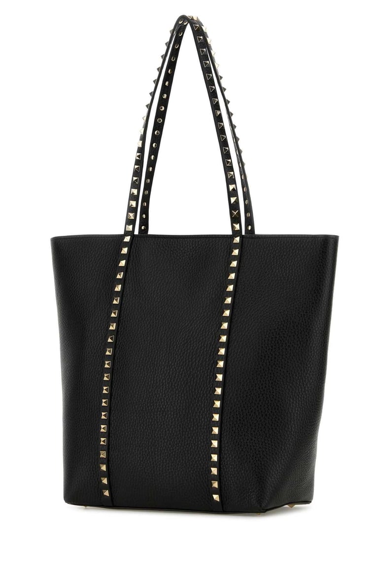 black leather rockstud shopping bag by Selfnex