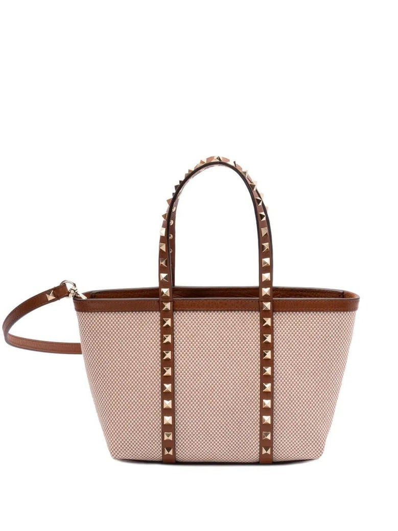 two-tone canvas medium rockstud handbag by Selfnex